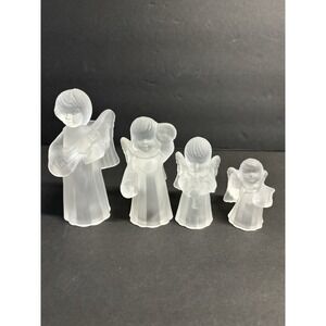 All The Trimmings Set of 4 Frosted Glass Angel Candle Holders With Original Box